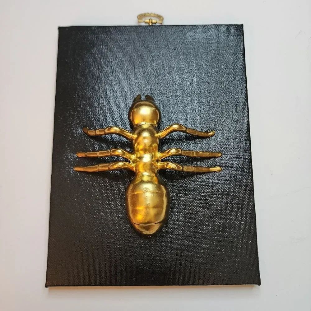Handmade by Me Bug Art Gold Ant In Black Canvas